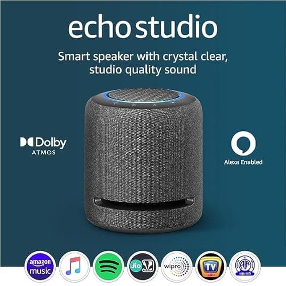 Amazon Echo Studio- Our best-sounding smart speaker ever - With Dolby Atmos, spatial audio processing technology, and Alexa (Black)